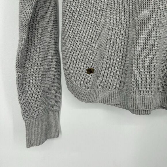 LRL Lauren Ralph Lauren Gray Waffle Knit Sweater Top Funnel Neck Drawstring Sz M - Picture 5 of 10